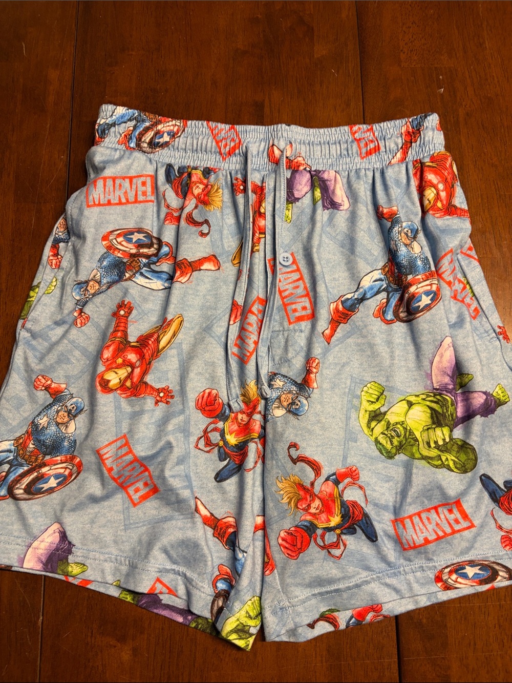 Marvel Light Blue Superhero Print Athletic Shorts